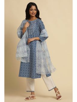 W - Floral Print Viscose Dupatta White