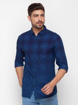 Spykar - Cobal Light Blue Cotton Full Sleeve Checks Shirt for Men
