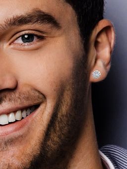 OOMPH - Pair Combo Of 2 Silver & Gold Plated Round Cubic Zirconia Ear Stud Earrings