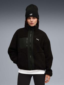 Puma - Black Women Relaxed Fit Reversible Sherpa Jacket