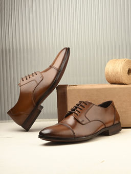 EGOSS - Premium Luxe Leather Lace-Up Formal Derbies Brown