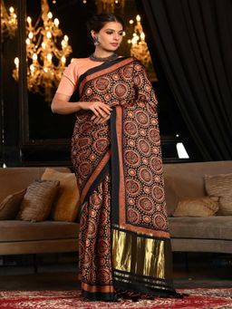 Beatitude - Multicolor Gajji Satin Silk Printed Saree with Unstitched Blouse