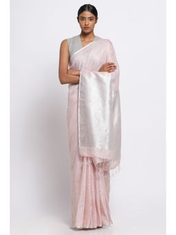 Via East - Dusty Pink Linen Saree with Unstitched Blouse