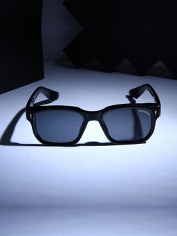 ROYALTAIL - Unisex Venosa Full Rim Rectangular Black Sunglasses (55)