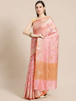 Banarasi Silk Works - Mulberry Woven Saree Pink with Unstitched Blouse