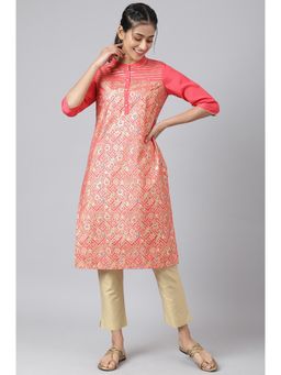 Aurelia - Peach Floral Printed Sequined Ethnic Kurta