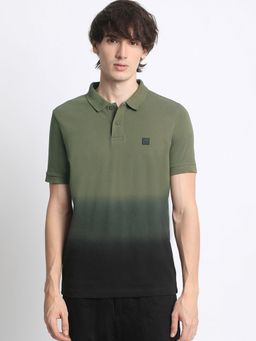 The Bear House - Men Ombre Cotton Regular Fit Collar Neck Green Polo T-Shirt
