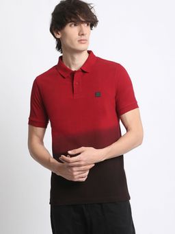 The Bear House - Men Ombre Cotton Regular Fit Collar Neck Red Polo T-Shirt