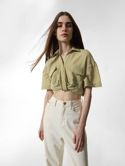 ONLY - Green Knot Detail Crop Shirt