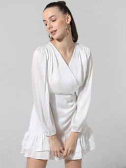 ONLY - White Ruched Fit and Flare Dress