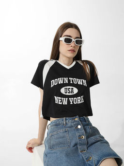 ONLY - Black Varsity Polo T-Shirt