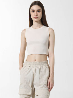 ONLY - Off-White Ribbed Vest Crop Top