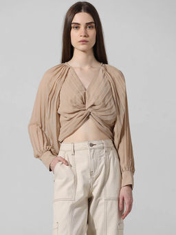 ONLY - Yellow Pleated Crop Top