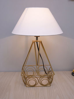 Homesake - Metal Golden Table Lamp Trapezium White
