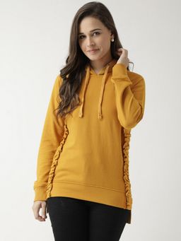 Club York - Women Mustard Solid Hooded Sweatshirt