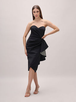 Lipsy - Black Bandeau Midi Dress with Ruffle