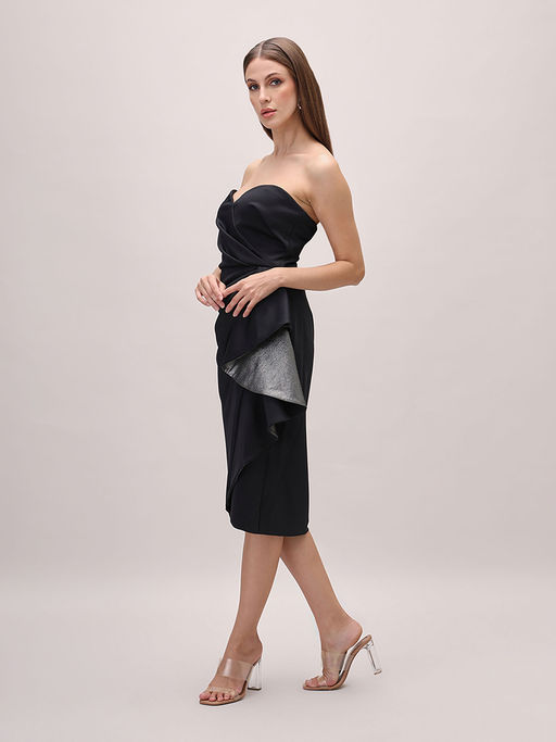 Buy Black Bandeau Midi Dress with Ruffle Online
