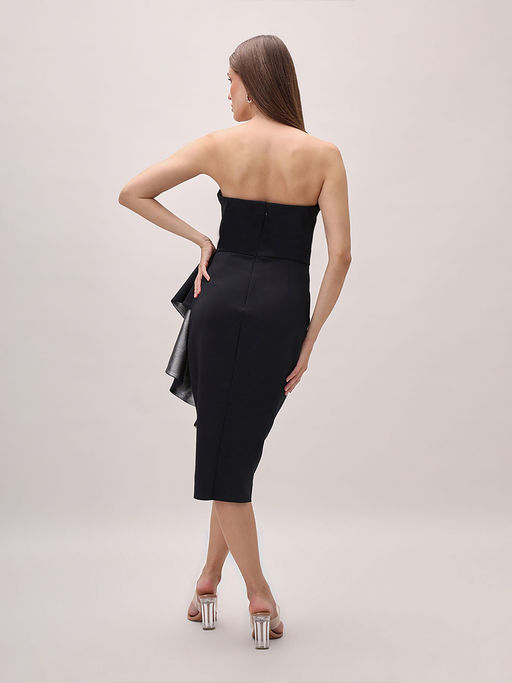 Buy Black Bandeau Midi Dress with Ruffle Online