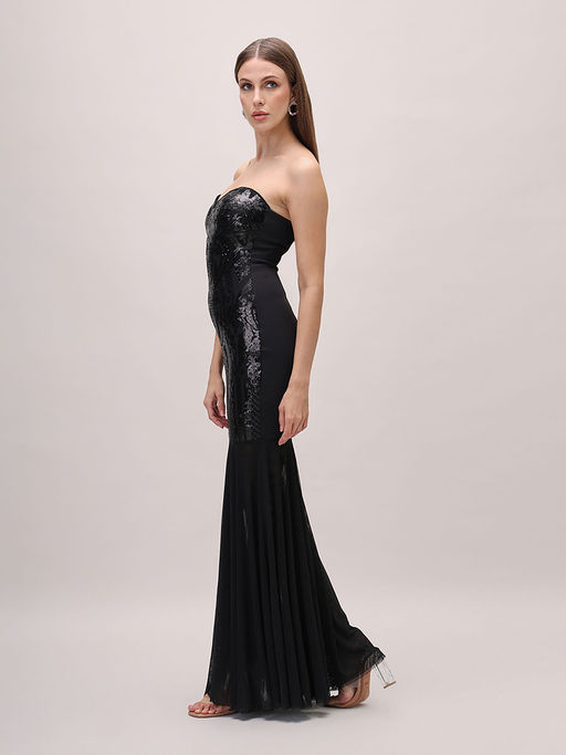 chinese dress ladies Lipsy Black Lace Fishtail Maxi Dress UK 8 US 4 EU 36