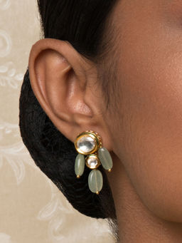 Joules By Radhika - Grey Starstruck Enamelled Kundan & Jade Drops Earrings