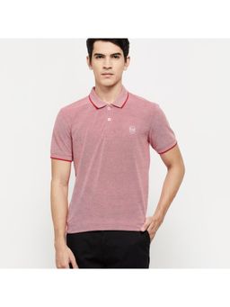 max - Men Textured Slim Fit Polo T-shirt with Contrast Tipping - Pink