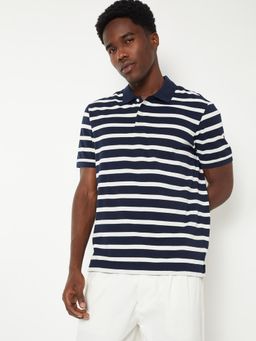 max - Men Stripes Slim Fit Polo T-shirt - Navy Blue