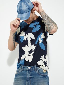 max - URB_N Men Floral Print T-shirt - Navy Blue
