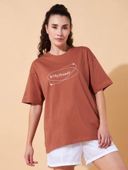 CULT - Women In My Element Typography Printed Rust Cotton T-Shirt