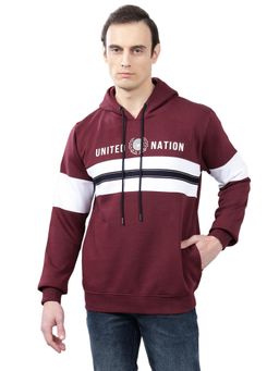 Cantabil - Maroon Color Block Casual Hoodie