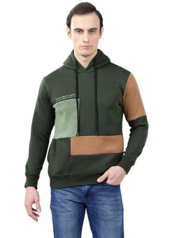 Cantabil - Olive-Green Color Block Casual Hoodie