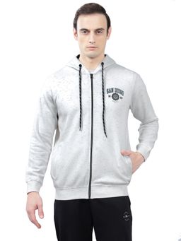 Cantabil - Grey Self Design Casual Zipper Hoodie