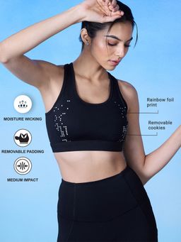 Nykd by Nykaa - Full Coverage Sports Bra with Criss-cross Back Opening-NYK298-Jet Black