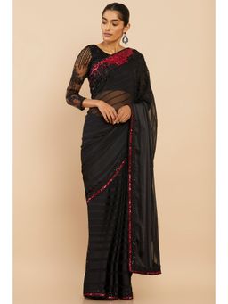Soch - Women Black Georgette Embellished & Sequined Saree with Unstitched Blouse