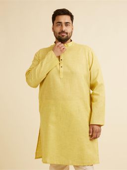 Manyavar - Men'S Yellow Blended Viscose Solid Kurtas