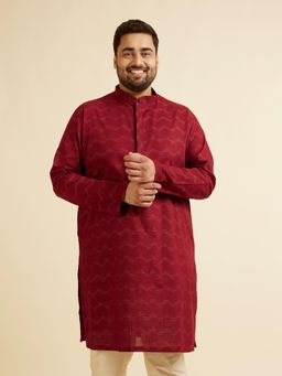 Manyavar - Men'S Maroon Cotton Self Design Kurtas