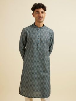 Manyavar - Dark Green Ogee Patterned Kurta for Men