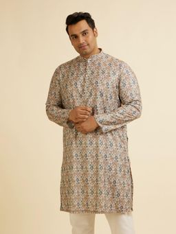 Manyavar - Men'S Beige Blended Cotton Self Design Kurtas