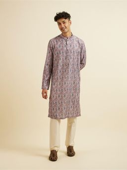Manyavar - Peach Jaal Patterned Kurta for Men