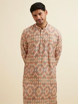 Manyavar - Beige Harlequin Print Kurta for Men