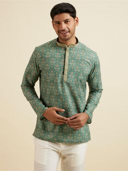Manyavar - Light Mid Green Medallion Print Short Kurta for Men