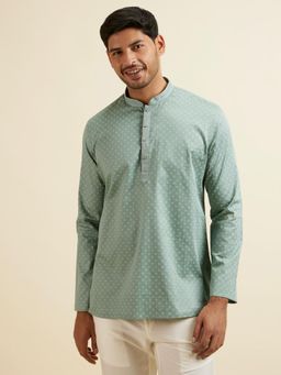 Manyavar - Aqua Green Buta Print Short Kurta for Men