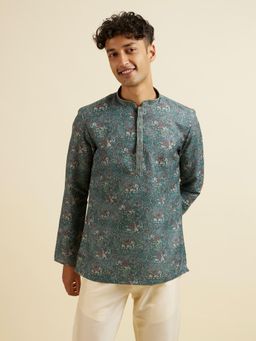 Manyavar - Teal Green Bagh Print Short Kurta for Men