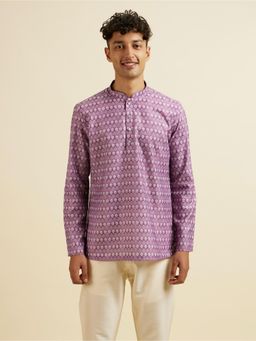 Manyavar - Lilac Floral Buta Printed Short Kurta for Men