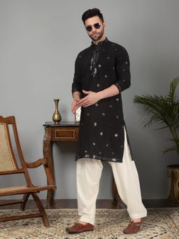 KRAFT INDIA LUXE - Men'S Black Cotton Silk Sequin Worked Kurta