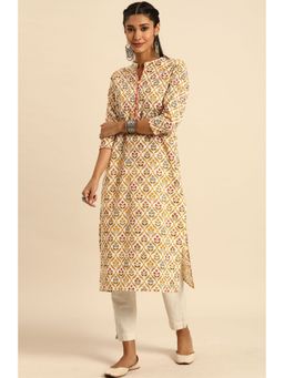 Rajnandini - Womens Beige Pure Cotton Jaipuri Printed Kurta