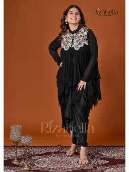 Rizabella - Black Indo-Fusion Embroidered Kurta with Dhoti