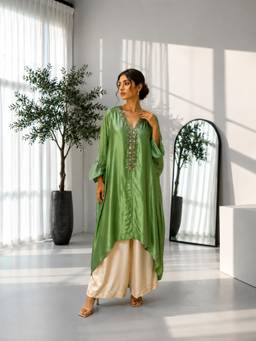 Rizabella - Embellished Green Kaftan with Palazzo