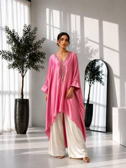 Rizabella - Embellished Pink Kaftan with Palazzo