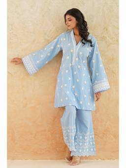 SAYARISH - Blue Embroidered Cotton Co-Ord Set