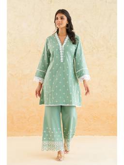 SAYARISH - Green Embroidered Cotton Co-Ord Set